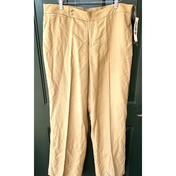 NWT Lauren Ralph Lauren 100% Silk Sz 16W Flat Front Tan Wide Leg Trousers - Picture 1 of 8